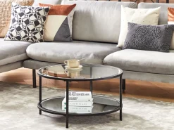 Beliani Sohvapoyta Lasitasolla Rauta Musta Birney Store