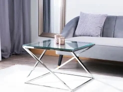 Beliani Sohvapoyta Lasitasolla Rosteri Hopea Beverly Fashion