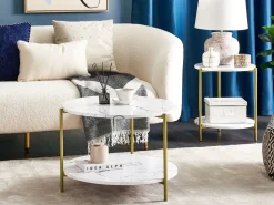 Beliani Sohvapoyta Marmorikuvio Valkoinen/Kulta Reva Online