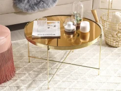 Beliani Sohvapoyta Peililasitasolla Rauta Kulta Lucea Shop