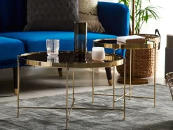 Beliani Sohvapoyta Peililasitasolla Rauta Kulta Lucea Shop