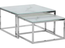 Beliani Sohvapoytasetti Rosteri Marmorikuvio Valkoinen/Hopea 2 Kpl Brea Cheap