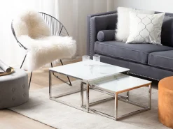 Beliani Sohvapoytasetti Rosteri Marmorikuvio Valkoinen/Hopea 2 Kpl Brea Cheap