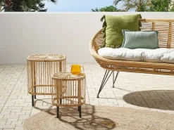 Beliani Sohvapoytasetti Rottinki Luonnonvari 2 Kpl Cesenatico Cheap