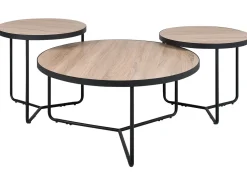 Beliani Sohvapoytasetti Vaalea Puu/Musta 3 Kpl Melody Sale