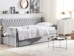 Beliani Sohvasanky Sametti Lisavuode Vaaleanharmaa 90 X 200 Cm Montargis Clearance