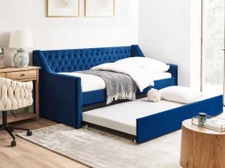 Beliani Sohvasanky Sametti Lisavuode Laivastonsininen 90 X 200 Cm Montargis Online