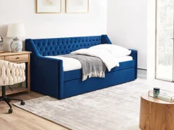 Beliani Sohvasanky Sametti Lisavuode Laivastonsininen 90 X 200 Cm Montargis Online