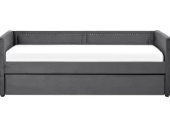 Beliani Sohvasanky Vakosametti Lisavuode Tummanharmaa 90 X 200 Cm Mimizan Cheap