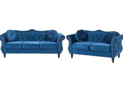 Beliani Sohvasetti Samettinen Sininen Skien Cheap