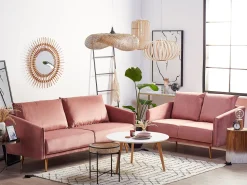 Beliani Sohvasetti Samettinen Vaaleanpunainen Maura New