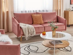 Beliani Sohvasetti Samettinen Vaaleanpunainen Maura New