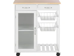 Beliani Tarjoiluvaunu 2 Laatikkoa Kaappi Vaalea Puu/Valkoinen Boves Clearance