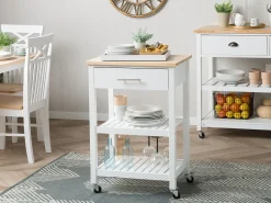 Beliani Tarjoiluvaunu Laatikko Vaalea Puu/Valkoinen Hiuma Cheap