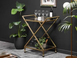 Beliani Tarjoiluvaunu Lasitasolla Rauta Kirkas/Kulta Ivera Cheap