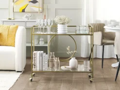 Beliani Tarjoiluvaunu Lasitasolla Rauta Kulta Kerry Store