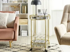 Beliani Tarjoiluvaunu Terrazzo Kuvio Valkoinen/Kulta Shafter Discount