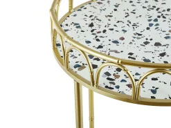 Beliani Tarjoiluvaunu Terrazzo Kuvio Valkoinen/Kulta Shafter Discount