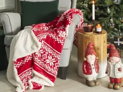 Beliani Torkkupeitto Kangas Punainen/Valkoinen 150 X 200 Cm Vantaa Fashion