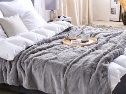 Beliani Torkkupeitto Kangas Vaaleanharmaa 200 X 220 Cm Chaab Store