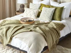 Beliani Torkkupeitto Puuvilla Oliivinvihrea 125 X 150 Cm Yarsa Flash Sale
