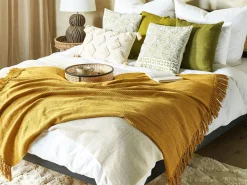 Beliani Torkkupeitto Puuvilla Sinapinkeltainen 125 X 150 Cm Yarsa Hot