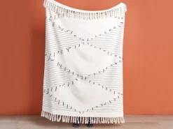 Beliani Torkkupeitto Puuvilla Vaalea Beige/Musta 130 X 170 Cm Uluyol Outlet