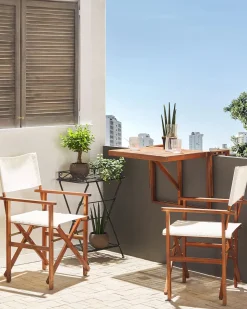 Beliani Tumma Akaasiapuinen Puutarhatuoli Luonnonvalkoisella Kankaalla 2 Kpl Cine Hot