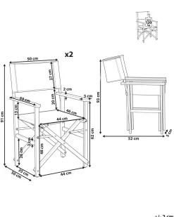 Beliani Tumma Akaasiapuinen Puutarhatuoli Luonnonvalkoisella Kankaalla 2 Kpl Cine Hot