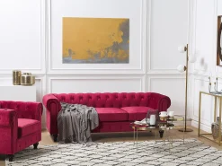 Beliani Tummanpunainen Samettiverhoiltu Sohvaryhma Chesterfield Sale