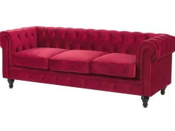 Beliani Tummanpunainen Samettiverhoiltu Sohvaryhma Chesterfield Sale