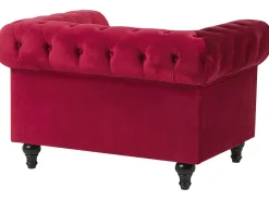 Beliani Tummanpunainen Samettiverhoiltu Sohvaryhma Chesterfield Sale