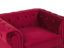 Beliani Tummanpunainen Samettiverhoiltu Sohvaryhma Chesterfield Sale