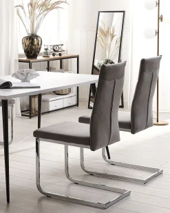 Beliani Tuoli Sametti Harmaa 2 Kpl Rockford New