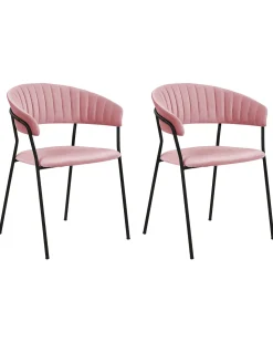 Beliani Tuoli Sametti Vaaleanpunainen 2 Kpl Mariposa Cheap