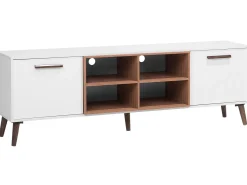 Beliani Tv-Taso 2 Kaappia 4 Hyllya Valkoinen/Tumma Puu Alloa Shop