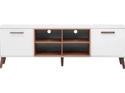 Beliani Tv-Taso 2 Kaappia 4 Hyllya Valkoinen/Tumma Puu Alloa Shop