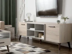 Beliani Tv-Taso 2 Kaappia 4 Hyllya Vaalea Puu/Harmaa Alloa Flash Sale