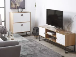 Beliani Tv-Taso 2 Kaappia 2 Hyllya Vaalea Puu/Valkoinen Nueva Best