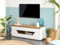 Beliani Tv-Taso 4 Laatikkoa 2 Hyllya Valkoinen/Vaalea Puu Cheval Online