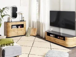 Beliani Tv-Taso 2 Laatikkoa 2 Kaappia Vaalea Puu/Musta Jerome Cheap