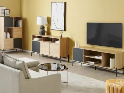 Beliani Tv-Taso Kaappi 3 Hyllya Vaalea Puu/Harmaa Moines Flash Sale