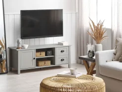 Beliani Tv-Taso Kaappi 2 Laatikkoa Vaaleanharmaa Honolulu Cheap