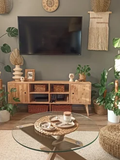 Beliani Tv-Taso Kumipuu 2 Kaappia 4 Hyllya Vaalea Puu Chandler Best