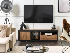 Beliani Tv-Taso Led-Valo Kaappi Laatikko Vaalea Puu/Musta Marana Shop