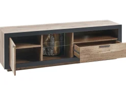 Beliani Tv-Taso Led-Valo Kaappi Laatikko Vaalea Puu/Musta Marana Shop