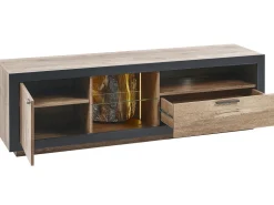 Beliani Tv-Taso Led-Valo Kaappi Laatikko Vaalea Puu/Musta Marana Shop