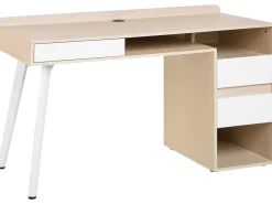 Beliani Tyopoyta 3 Laatikkoa 3 Hyllya Vaalea Puu/Valkoinen 130 X 60 Cm Caracas Outlet