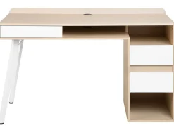 Beliani Tyopoyta 3 Laatikkoa 3 Hyllya Vaalea Puu/Valkoinen 130 X 60 Cm Caracas Outlet