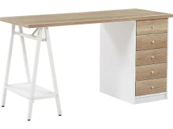 Beliani Tyopoyta 5 Laatikkoa Hylly Vaalea Puu/Valkoinen 140 X 60 Cm Heber Flash Sale